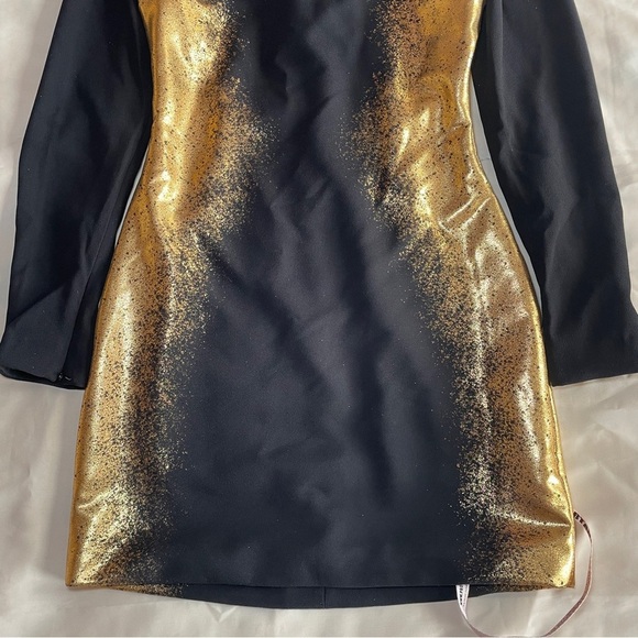 NEW! House of CB- Domenica Foil Long Sleeve Minidress Black Gold Size Medium - Picture 4 of 9